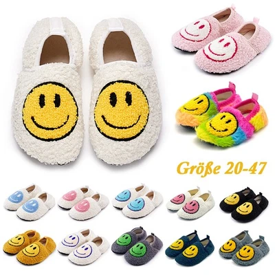 MARKENLOS Smile Face Hausschuhe Damen Herren Kinder Retro Wärme Flauschige Slippers 20-47