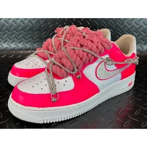 Nike Air Force 1 Low '07 CUSTOM Pink White Fat Lace mens sneakers size 8.5 - Picture 1 of 8
