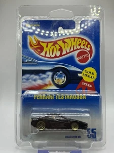 Hot Wheels 1991 Vintage Ferrari Testarossa Black Gold Medal Speed #35 Blue Card - Picture 1 of 9