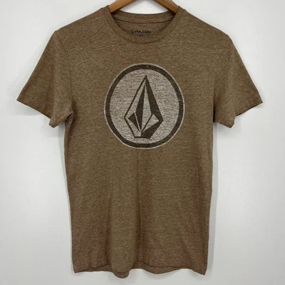 Volcom T-Shirt Men's Size S Brown Stone Logo Crew Neck Cotton Blend - Image 1 of 4