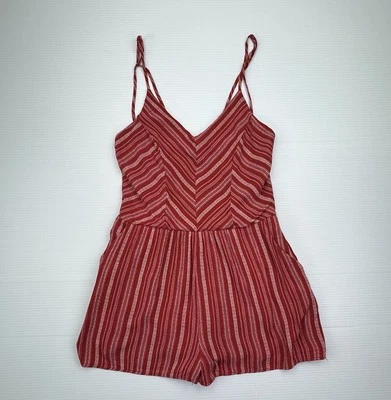 One Clothing Red Striped Sleeveless Romper Size Small Boho Lined Ethnic - Image 1 of 4