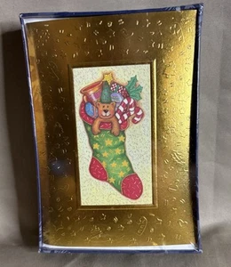 20 Gold Foil Embossed With Christmas Stocking Box of 20 Cards NIB - Picture 1 of 2