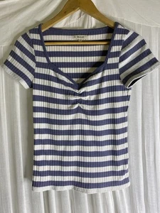Madewell Short Sleeve Stripe Knit Sweetheart Neckline Size Small - Picture 1 of 4