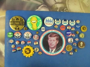 44 asstd. Political Campain buttons...JFK, LBJ, Ike,Landon,Wilkie, McCarthy ect. - Picture 1 of 10