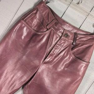 Maxima Wilsons Damen Gr. 2 Leder braun/rot gerade Mid Rise Hose Vintage - Bild 1 von 11