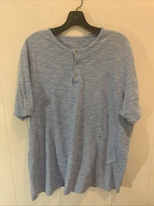 Merona Shirt Blue Short Sleeve Round Neck 3 Button Cotton Casual Mens XL - Picture 1 of 5