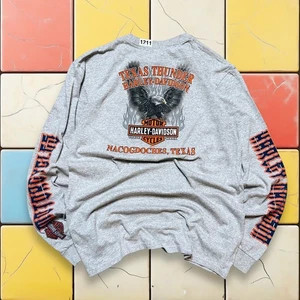 VTG Y2K Harley Davidson Flame Shirt  Men Gray L Texas Thunder Long Sleeve Tee - Picture 1 of 17