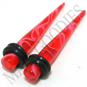 V057 Red Marble Ear Stretchers Tapers Expanders 14 12 10 8 6 4 2 0 00G Gauge Kit