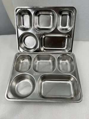 Juego de 2 bandejas de almuerzo pesadas vintage de aluminio y metal dividido para cafetería lote SUS304 Foto 1 de 4