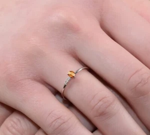 Diamond Pear Citrine Ring 14k Solid Gold Engagement Ring Women - Picture 1 of 8