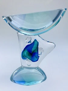 Vintage signierte abstrakte Glaskunst Skulptur blau grün 8,5 Zoll - Bild 1 von 20