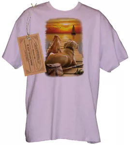 1-MENS WEAR-DOCKSIDE SUNSET YELLOW LAB BEACH VACATION GEAR GRAPHIC PRINT T-SHIRT - Picture 1 of 11