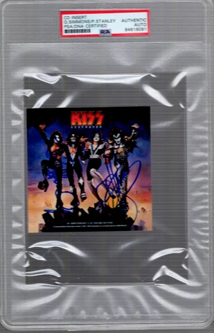 PAUL STANLEY+GENE SIMMONS HAND SIGNED DESTROYER KISS CD INSERT       PSA SLABBED Cover