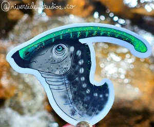 Parasaurolophus Glitter Vinyl Sticker 3" Original Paleoart Dinosaur Jurassic - Picture 1 of 1