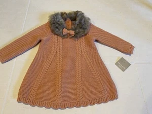 Nuevo Vestido Suéter Tejido Tahari Bebé Infantil Niñas con Cuello de Piel Sintética Talla-3-6 meses - Imagen 1 de 2