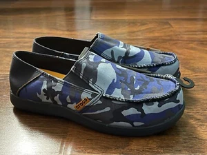 Crocs Kids Junior 4 Navy SANTA CRUZ CAMO LOAFERS Relaxed Fit Camouflage NWT - Picture 1 of 6