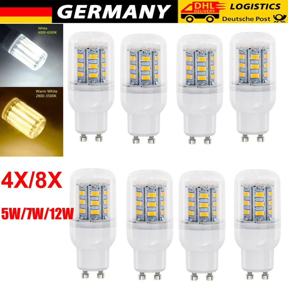4/8x GU10 LED Birnen Mais Licht Leuchtmittel Glühbirne 5730SMD Warm/Kalt Weiß - Bild 1 von 4