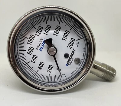 2.5" Ashcroft duralife 2000# 316 stainless gauge  25-1009-SW-02L-2000#-XLL - Image 1 of 2