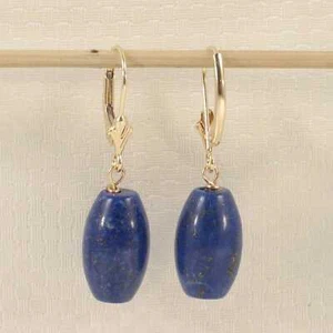 14kt Solid Yellow Gold Leverback Natural Gemstone Blue Lapis Earrings - Picture 1 of 4