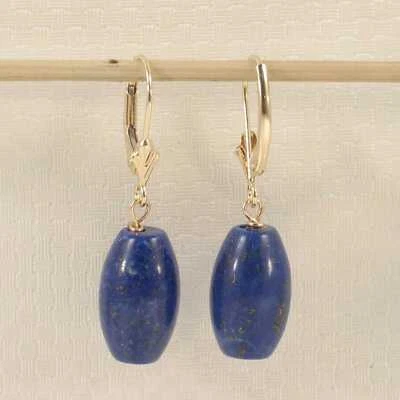14kt Solid Yellow Gold Leverback Natural Gemstone Blue Lapis Earrings - Image 1 of 4