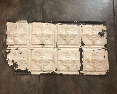Tin Ceiling Panel, Vintage, with chippy white paint Cover