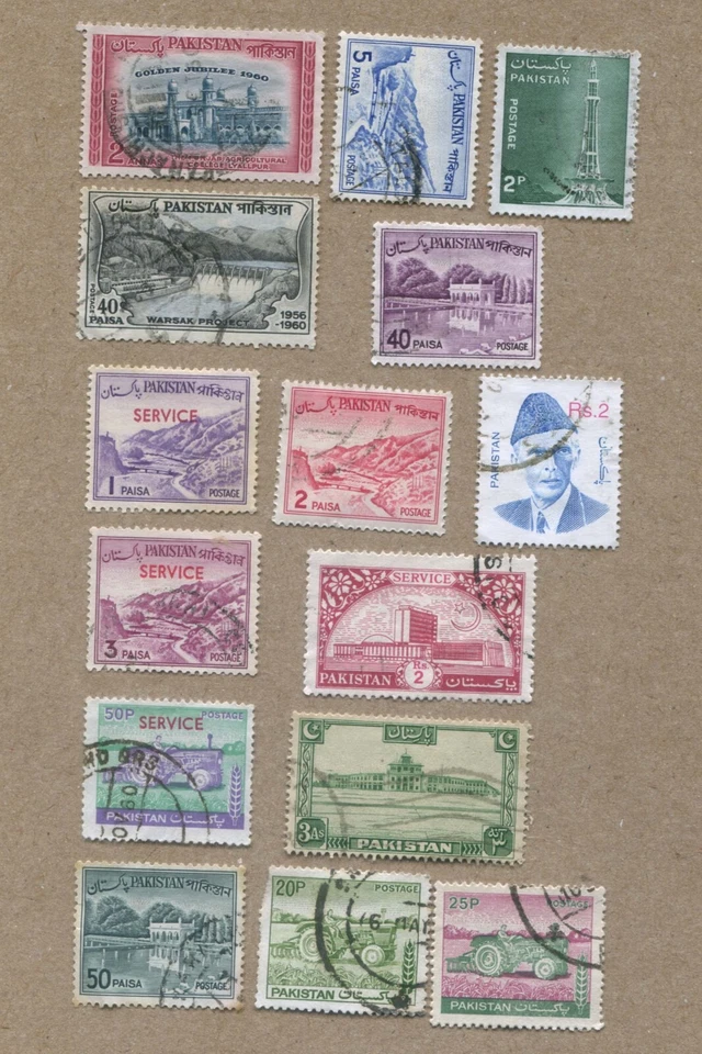 REPÚBLICA ISLÁMICA DE PAKISTÁN, Lote de 15, Mezcla de sellos postales vintage #29 Foto 1 de 1