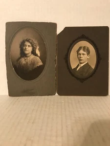 ANTIQUE PAIR OF PHOTOGRAPHS OF A MAN AND WOMAN - Picture 1 of 6