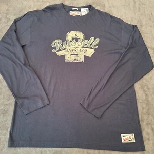 Russell Athletic Long Sleeved T-Shirt 2XL XXL Chest 46" Men's Navy Printed Logo - Picture 1 of 11