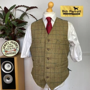 BOB PARRATT (M) 40/42” TWEED Men’s Shooting Windowpane Waistcoat Country Hacking - Picture 1 of 6