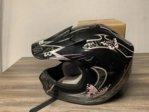 TMS Full Face Youth Motocross Helmet Black/Grey/Pink FLORAL FMVSS 218 DOT Size S - Picture 1 of 5