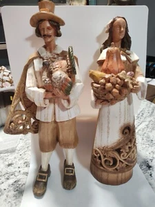PILGRIM MAN&WOMEN SET THANKSGIVING HARVEST With TURKEY,VTG. DECORATION 15’’TALL - Picture 1 of 8