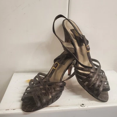 Sesto Meucci котенок каблуки черное золото змея кожи винтажный туфли сандалии 6,5 B Италии - Изображение 1 из 4