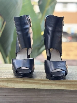 Sandalias de plataforma Michael Kors Wyatt de cuero negro punta abierta talla 8 Foto 1 de 4