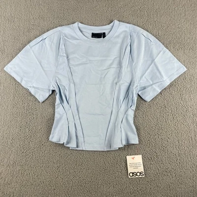Top corsé cintura manga corta detalle costura algodón azul pequeño Asos Design para mujer Foto 1 de 4