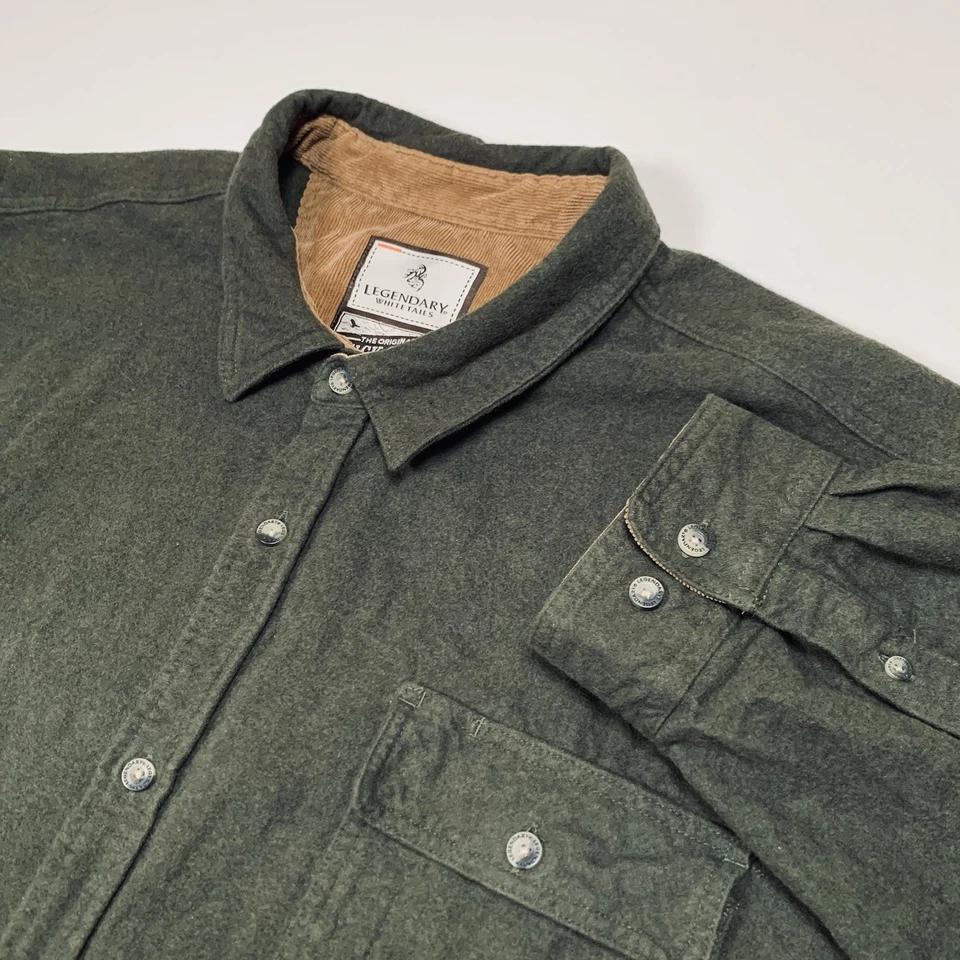 Legendary Whitetails Buck Camp Long Sleeve Button Up Flannel Men 3XT Dark Green - Image 1 of 4