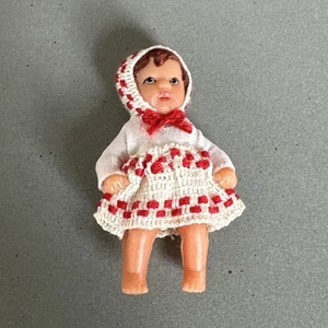 Vtg ARI Shackman 2.5" Rubber Baby Doll White Red Outfit Germany - Picture 1 of 4