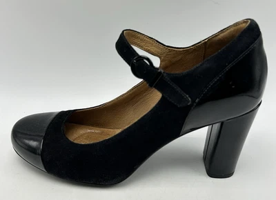 Clarks Indigo Mary Jane Pumps Womens 7.5 M Black Leather Heels Event Cocktail - Image 1 of 4