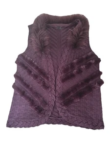 BARBARA LEBEK Luxury Plum Knitted Gillet with Real Fur Detailing Size UK 16 - Picture 1 of 15