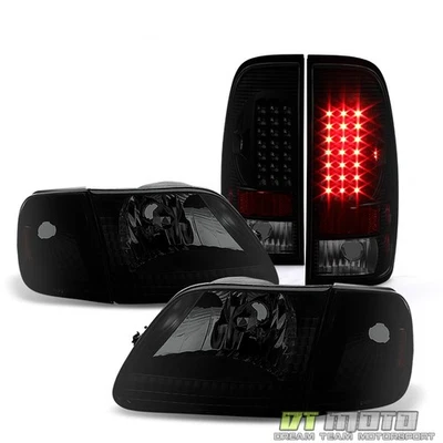 Black Smoked 1997-2003 Ford F150 Headlights +LED Tail Lights Lamps Left+Right - Изображение 1 из 4