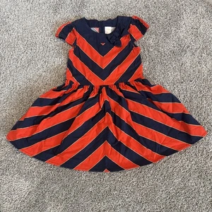 Gymboree Girls Dark Blue Orange Gold Diagonal Striped Dress - Picture 1 of 2