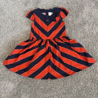 Vestido Gymboree Niñas Azul Oscuro Naranja Dorado Diagonal Rayas Foto 1 de 3