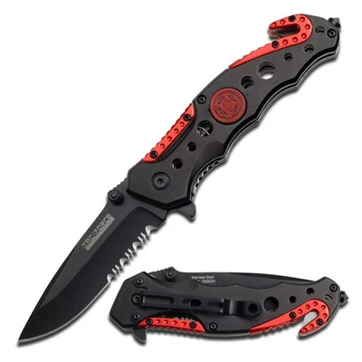 - Folding Pocket – Black Partially Serrated Blade with Black and Red Aluminum... - Image 1 of 4