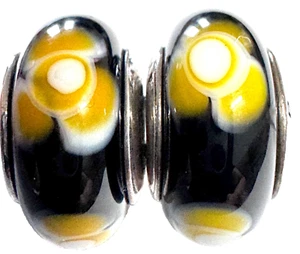 (PAIR) Authentic Pandora Retired Black Flowers for You Murano Glass Bead 790641 - Picture 1 of 9
