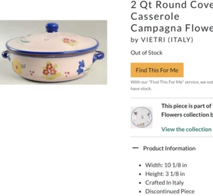 AUTHENTIC Solimene Vietri Campagna Flowers 2-Quart Lidded Casserole - Picture 1 of 10