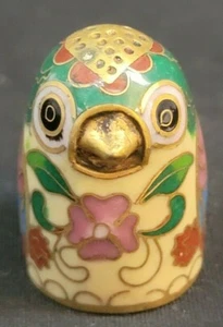 VINTAGE ~ Victorian Enameled Thimble Figural Owl Enameled Handmade - Picture 1 of 9