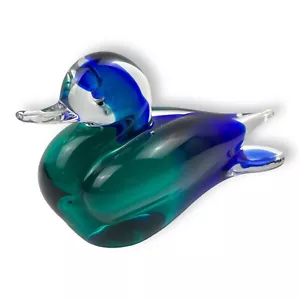 V Nason & C Murano Italy Art Glass Blue Green Ocean Cobalt Bird Duck 5"x7" - Picture 1 of 7