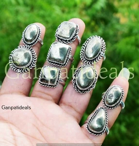 Pyrite Gemstone Fashion Ring Wholesale Lots 925 Sterling Silver Plated Rings - Picture 1 of 5