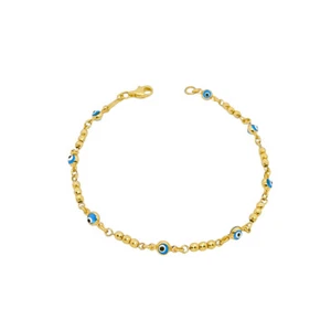 14k Gold Evil Eye With Yellow Gold Dia-Cut Balls Bracelet 7.25” - Picture 1 of 2