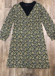 Zara Black Multi Floral Knit Neck Stretch Long Sleeve Midi Tunic Dress Small A32 - Picture 1 of 12