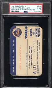 1964 Bunning No-Hit/PSA Pass Ticket New York Mets/Shea Opening/Murakami 1st⚾️ - Picture 1 of 5